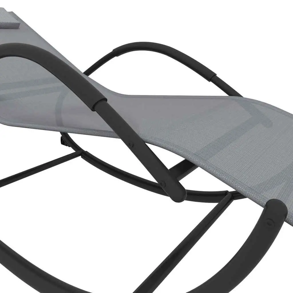 Rocking Sun Lounger Outdoor Garden Grey Steel Textilene Mesh Relaxation Chair