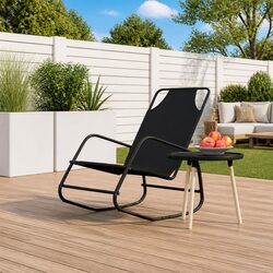 Rocking Sun Lounger: Black Steel Frame & Textilene Mesh
