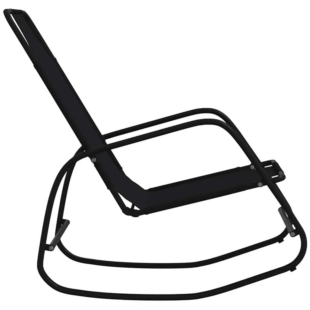 Rocking Sun Lounger Outdoor Garden Black Steel Frame Textilene Mesh