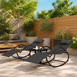 Specifications for Black Steel Rocking Loungers (2 pcs)