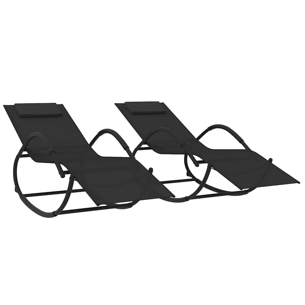 Rocking Chair 2 pcs Outdoor Garden Black Steel Textilene