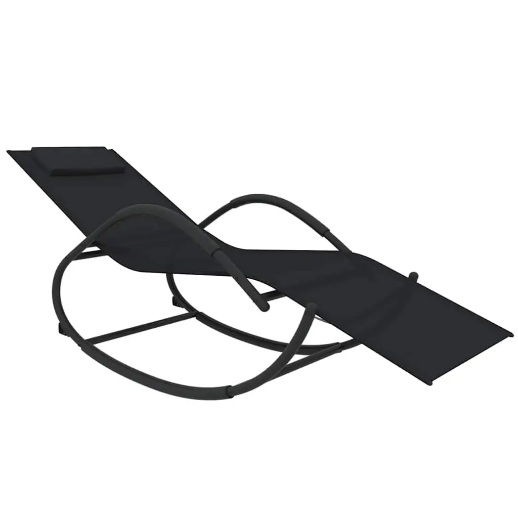Rocking Chair 2 pcs Outdoor Garden Black Steel Textilene