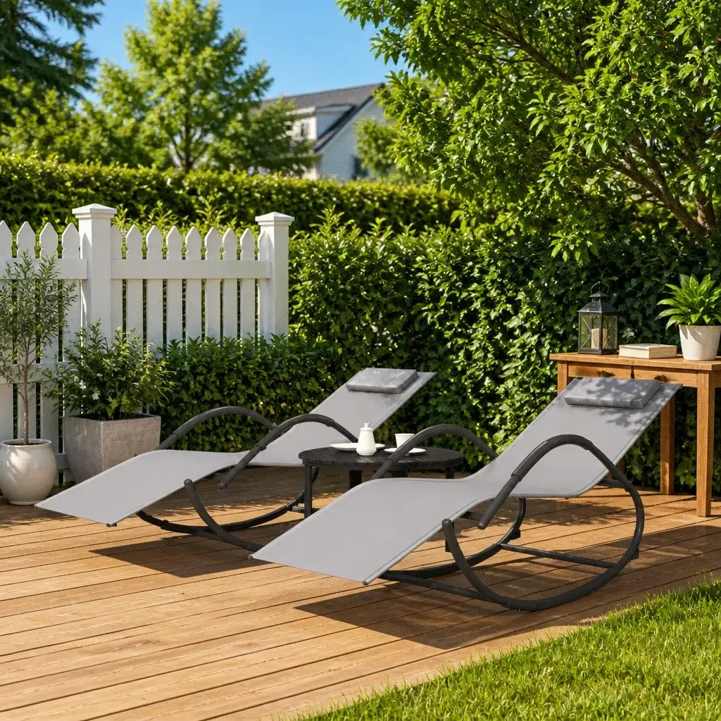 Sun Loungers Rocking Chair Outdoor Garden Grey 2 Piece Set