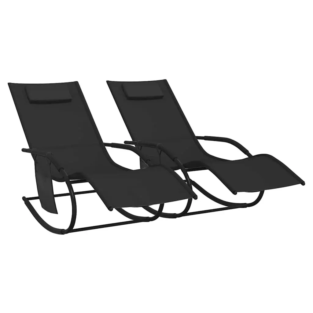 Sun Loungers Rocking Chairs 2 pcs Black Steel Textilene Outdoor Seating