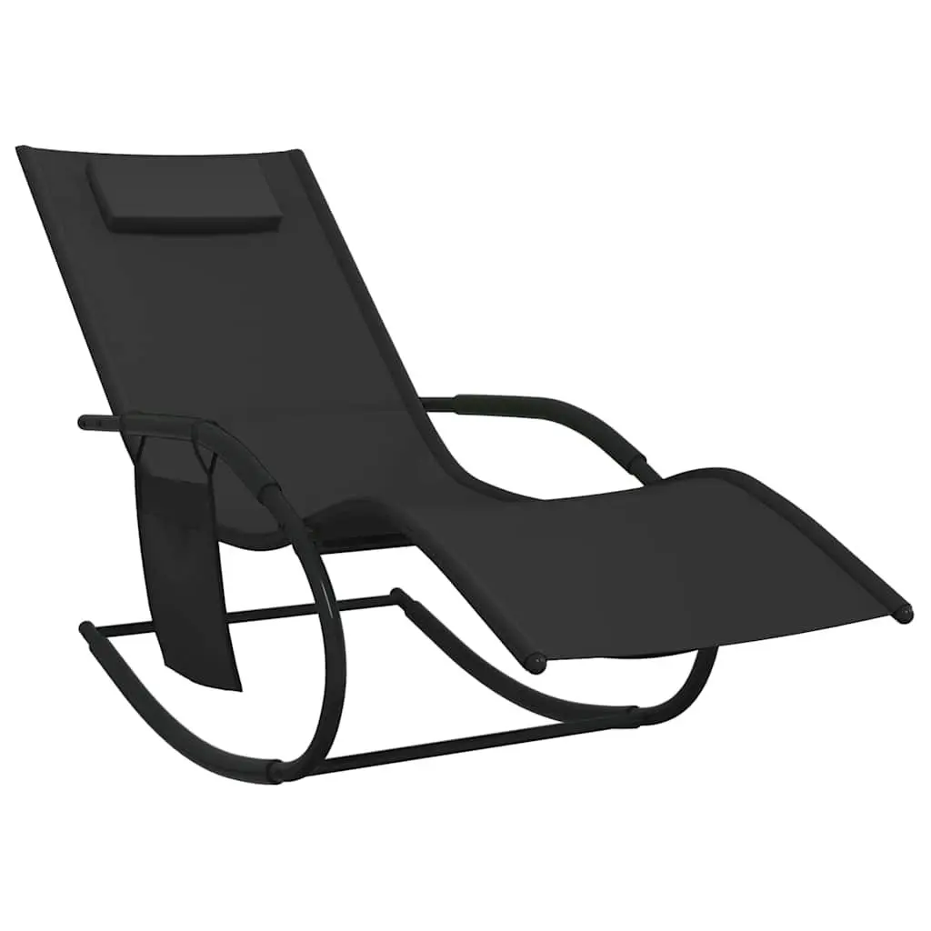 Sun Loungers Rocking Chairs 2 pcs Black Steel Textilene Outdoor Seating