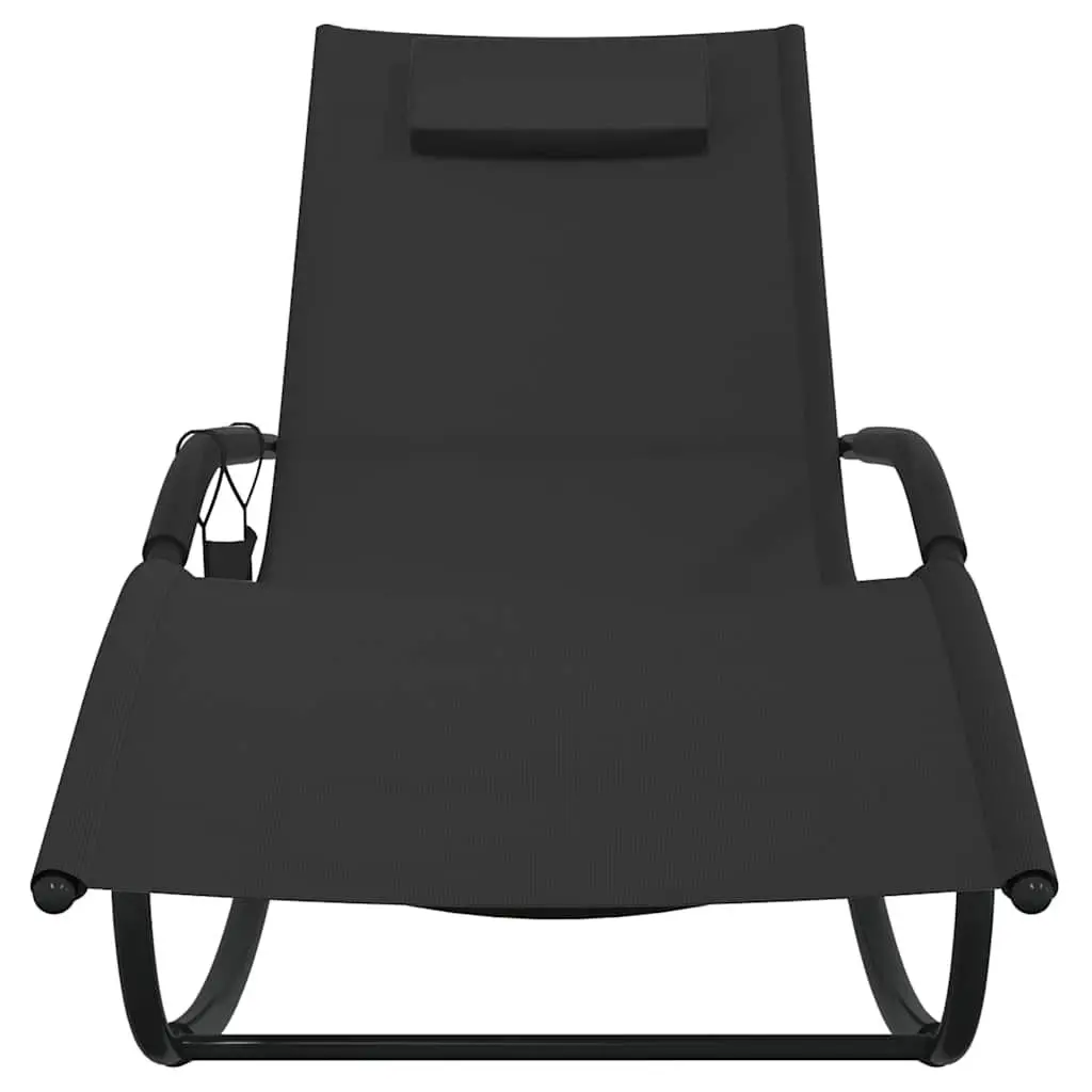 Sun Loungers Rocking Chairs 2 pcs Black Steel Textilene Outdoor Seating