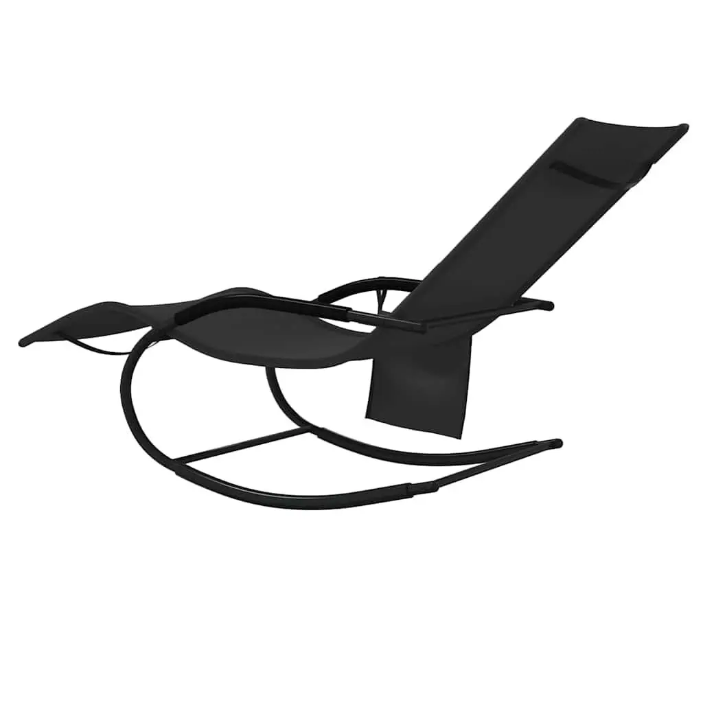 Sun Loungers Rocking Chairs 2 pcs Black Steel Textilene Outdoor Seating