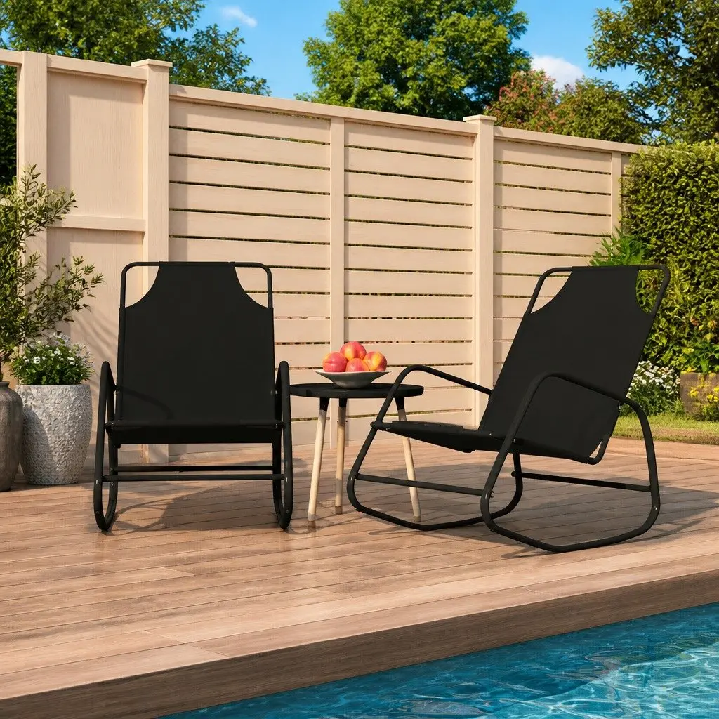 Rocking Sun Lounger Chair Outdoor Furniture 2 pcs Black Steel Textilene Mesh