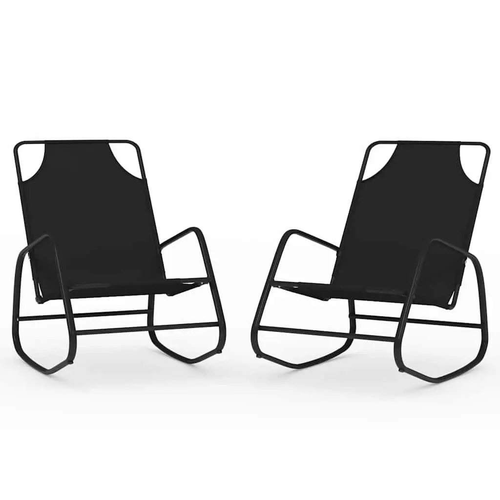 Rocking Sun Lounger Chair Outdoor Furniture 2 pcs Black Steel Textilene Mesh