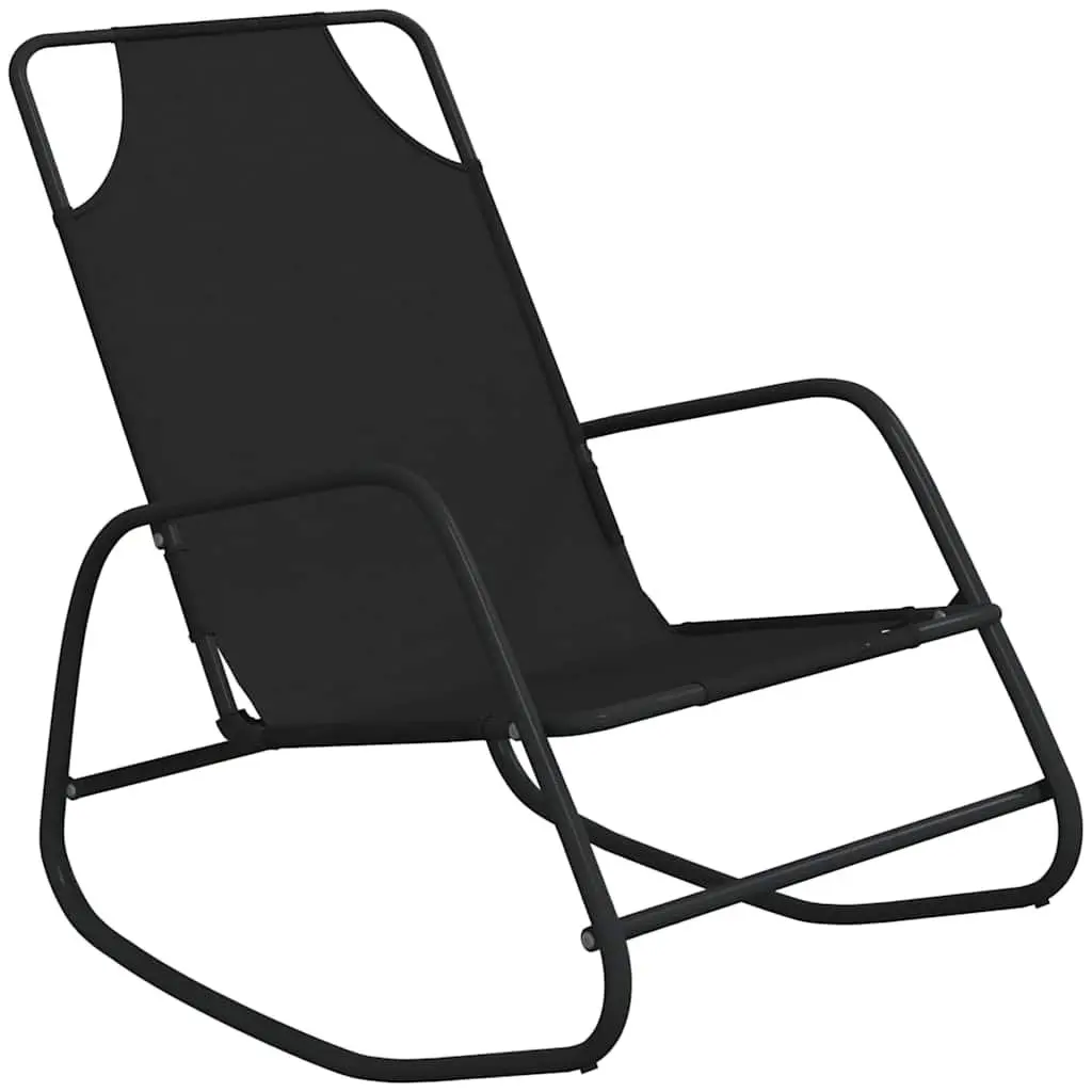 Rocking Sun Lounger Chair Outdoor Furniture 2 pcs Black Steel Textilene Mesh