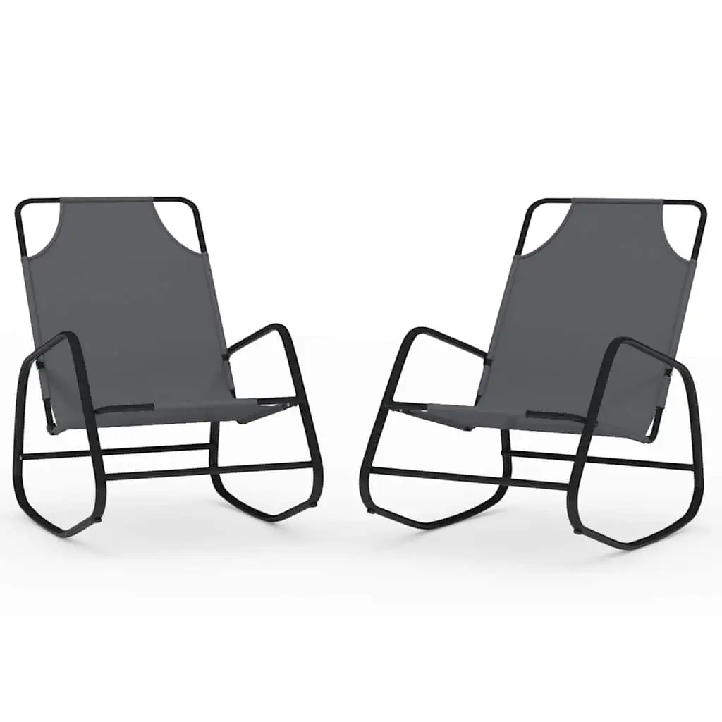 Rocking Sun Lounger Chair Outdoor Garden Grey Steel Textilene Mesh 2 Piece