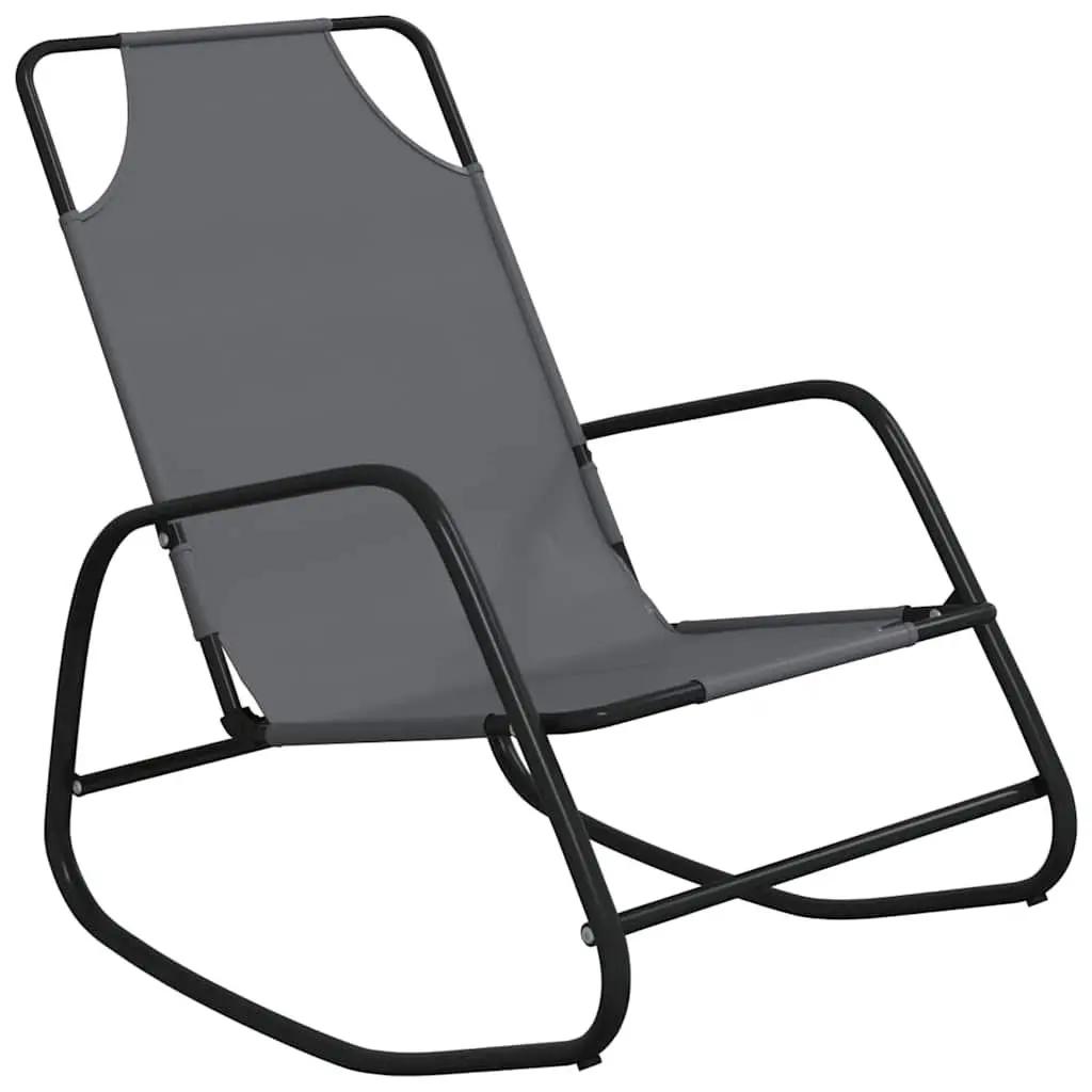 Rocking Sun Lounger Chair Outdoor Garden Grey Steel Textilene Mesh 2 Piece