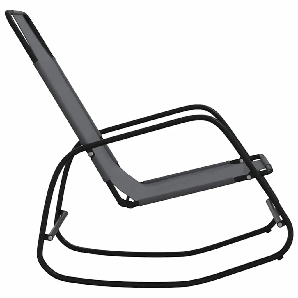 Rocking Sun Lounger Chair Outdoor Garden Grey Steel Textilene Mesh 2 Piece