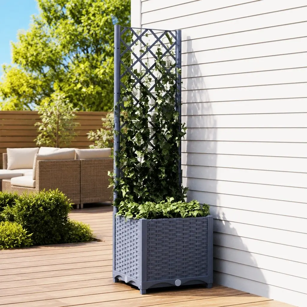Garden Planter with Trellis for Outdoor Use Grey 40x40x136cm