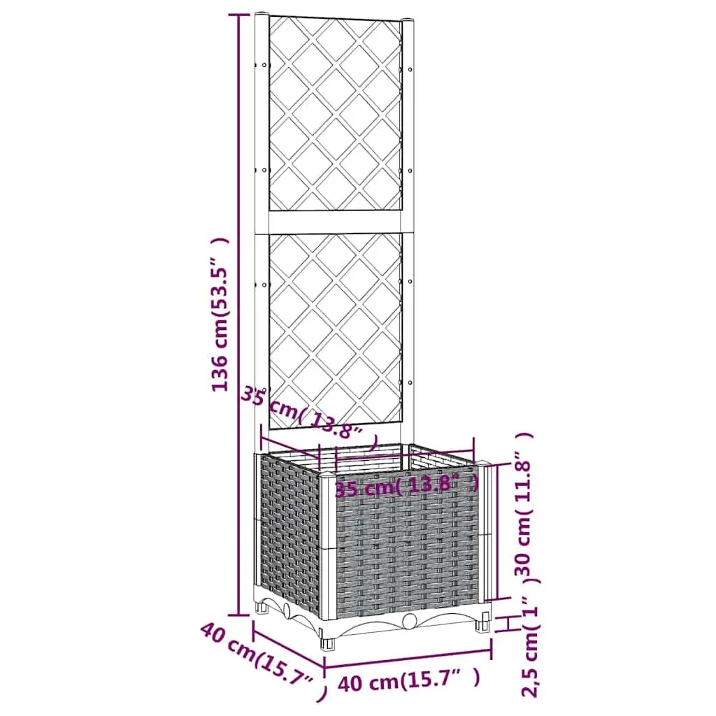 Garden Planter with Trellis for Outdoor Use Grey 40x40x136cm