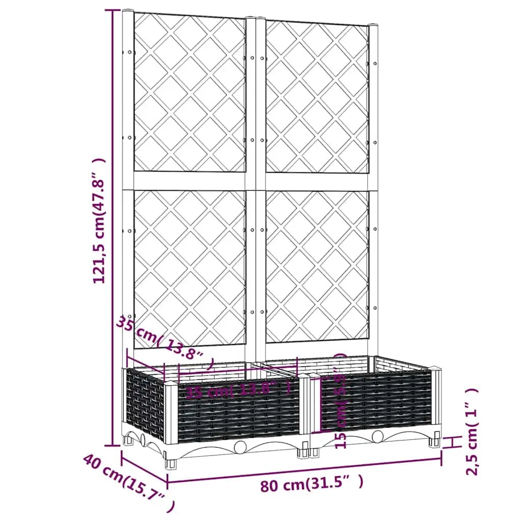 Garden Planter with Trellis Outdoor 80x40x121.5cm