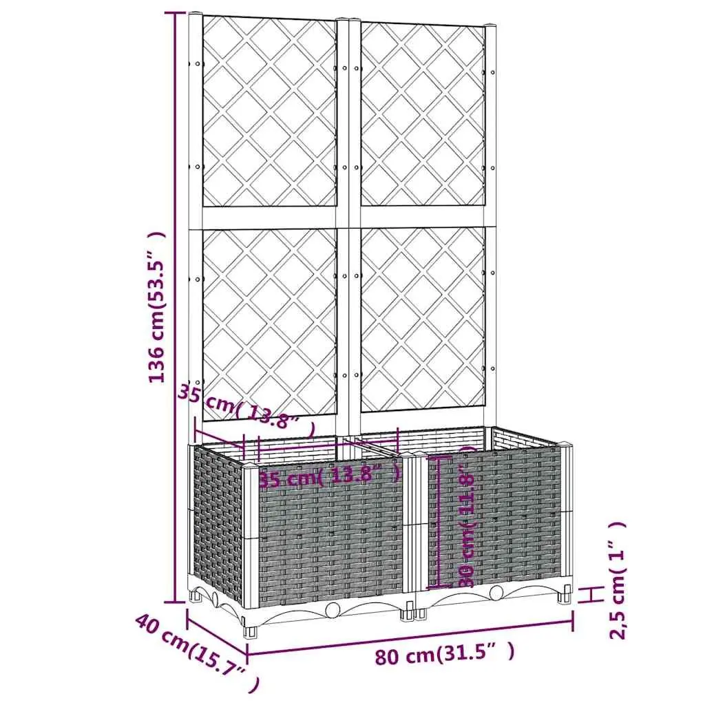 Garden Planter with Trellis Outdoor Climbing Plants Support Grey 80 x 40 x 136 cm