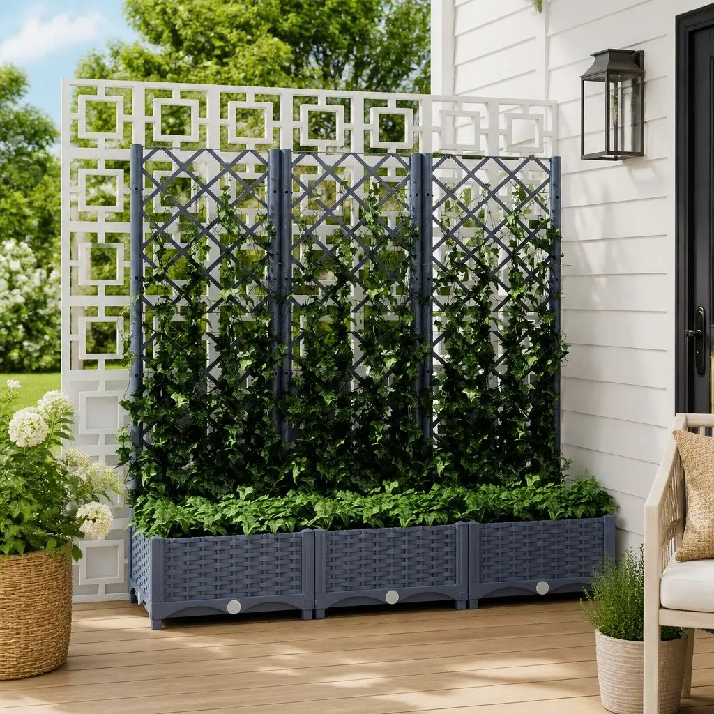 Garden Planter with Trellis Grey 120x40x121.5cm Outdoor Climbing Plant Support