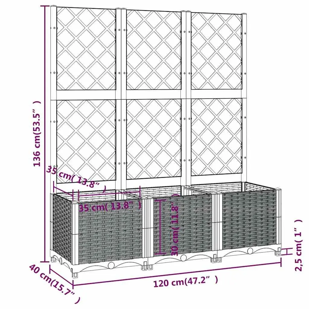 Garden Planter with Trellis for Outdoor Climbing Plants 120 x 40 x 136 cm Grey