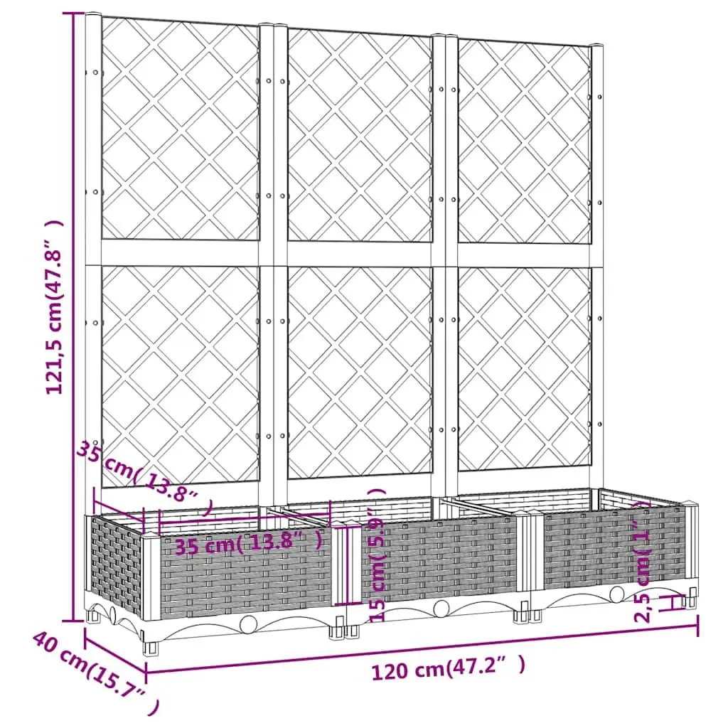 Garden Planter with Trellis for Outdoor Use 120 x 40 x 121.5 cm Brown
