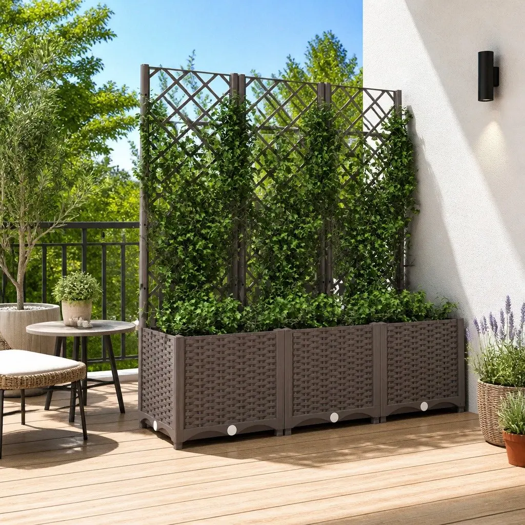 Garden Planter with Trellis for Outdoor Climbing Plants 120 x 40 x 136 cm Brown
