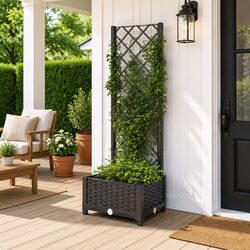 Garden Planter with Trellis: 40 x 40 x 121.5 cm, Black