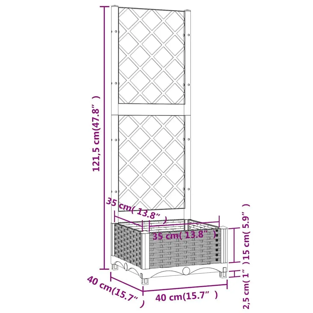 Garden Planter with Trellis for Outdoor Use Black 40 x 40 x 121.5 cm