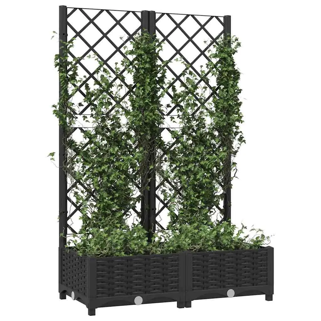 Garden Planter with Trellis Black Outdoor Climbing Plants Flowers Pots Support