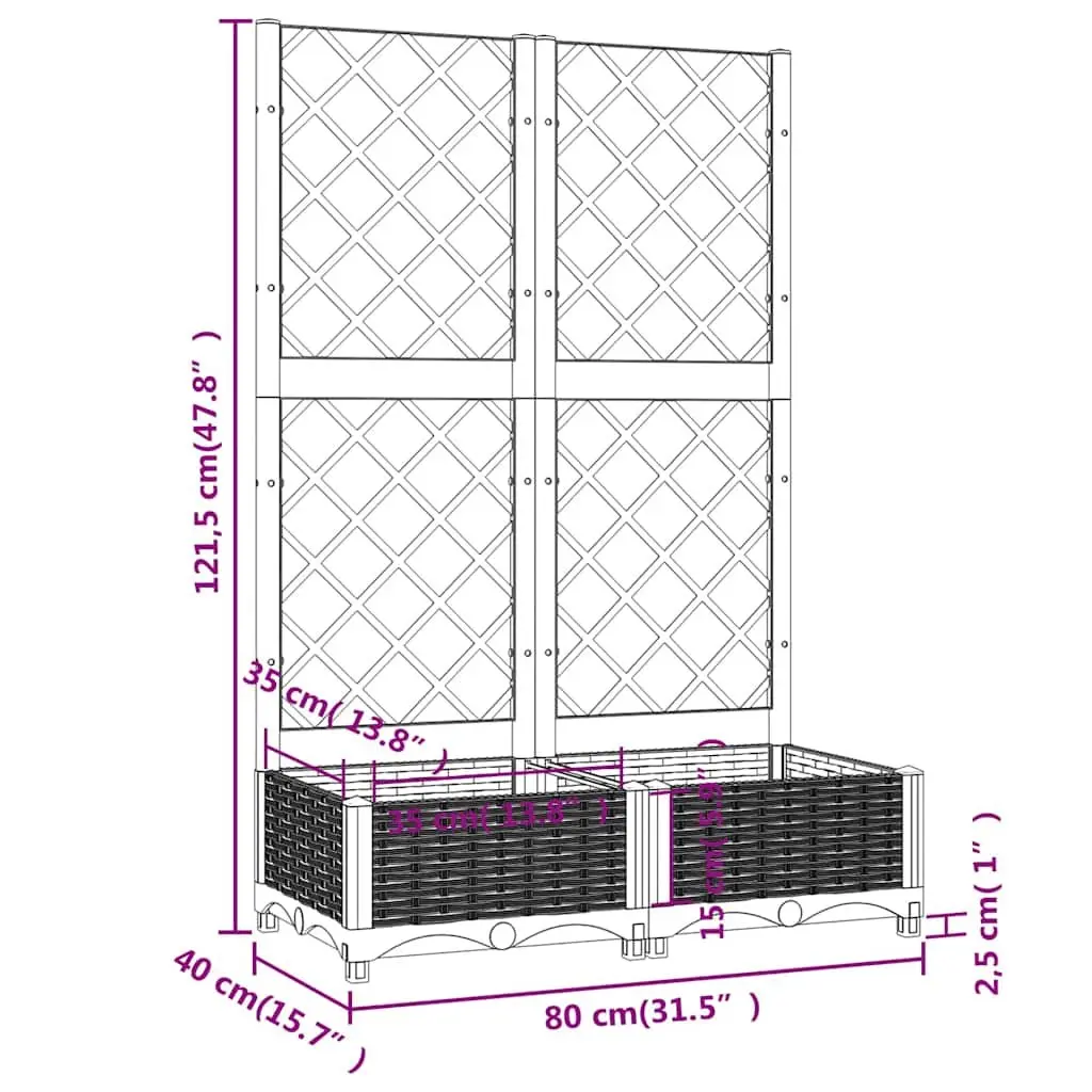 Garden Planter with Trellis Black Outdoor Climbing Plants Flowers Pots Support