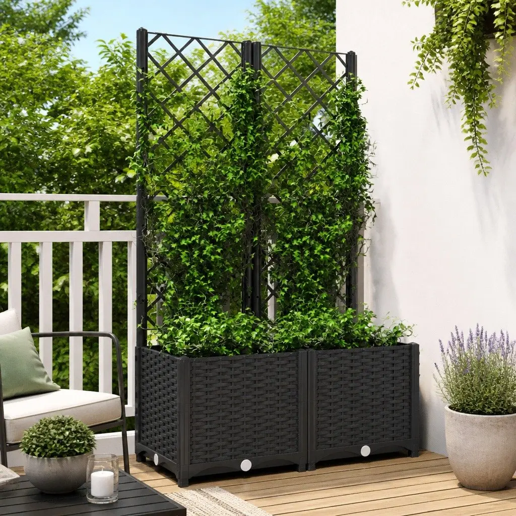 Garden Planter with Trellis for Outdoor Use Black 80x40x136cm