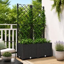 Garden Planter with Trellis Black 80x40x136cm PP Climbing Plants Support