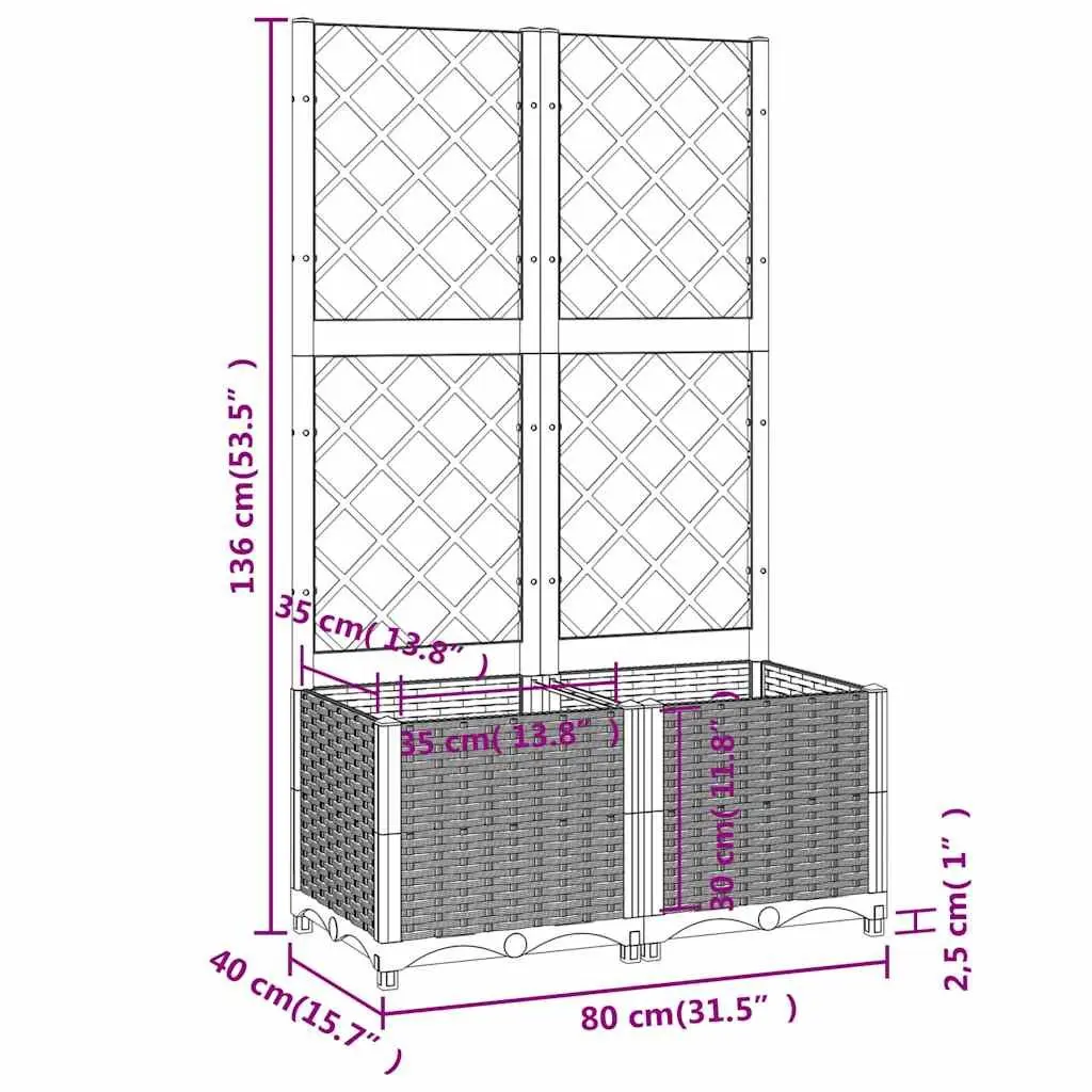 Garden Planter with Trellis for Outdoor Use Black 80x40x136cm