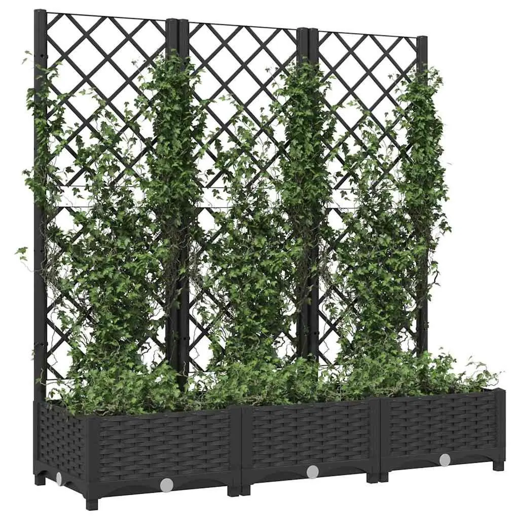 Black Garden Planter with Integrated Trellis