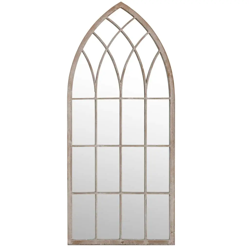 Garden Mirror Outdoor Decor Wall Mount Cream Iron Antique Effect 100x45cm