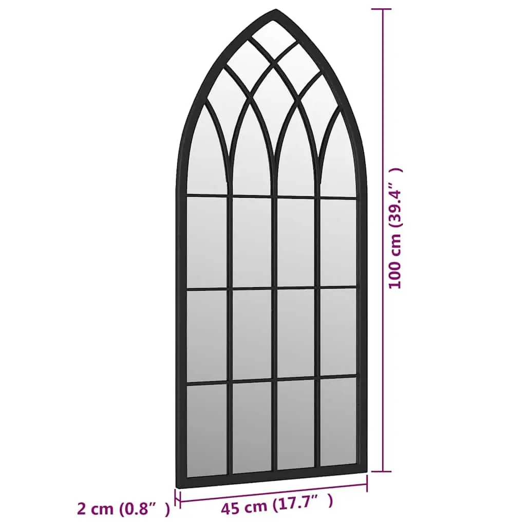 Garden Mirror Black 100x45 cm Iron Outdoor Wall Mount Decor Reflective Feature