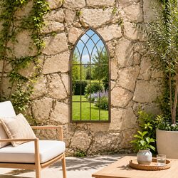 Garden Mirror Outdoor Wall Decor Cream Rust Effect Iron Mounted Reflective