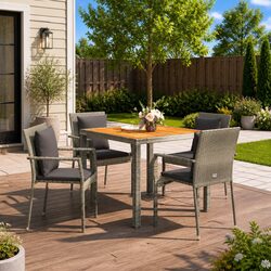 5 Piece Garden Dining Set - Grey Poly Rattan
