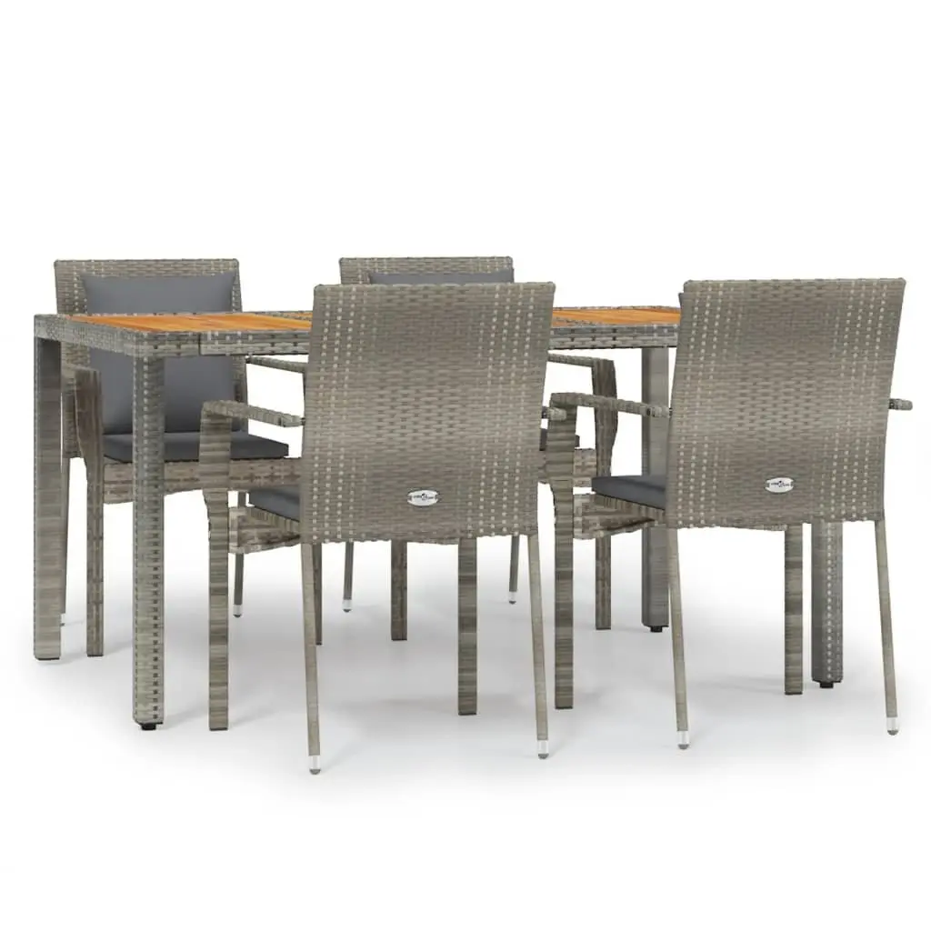 5 Piece Grey Rattan Outdoor Dining Set for Patio with Cushions