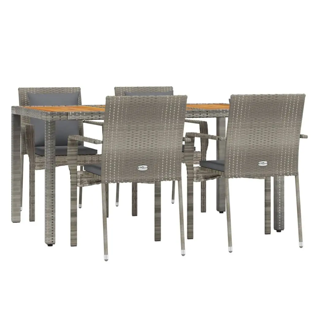 5 Piece Grey Rattan Outdoor Dining Set for Patio with Cushions