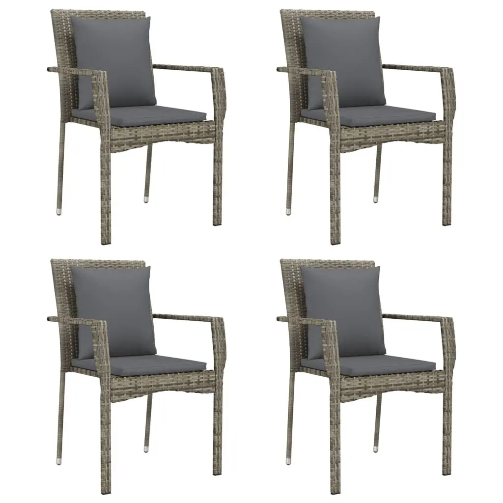 5 Piece Grey Rattan Outdoor Dining Set for Patio with Cushions