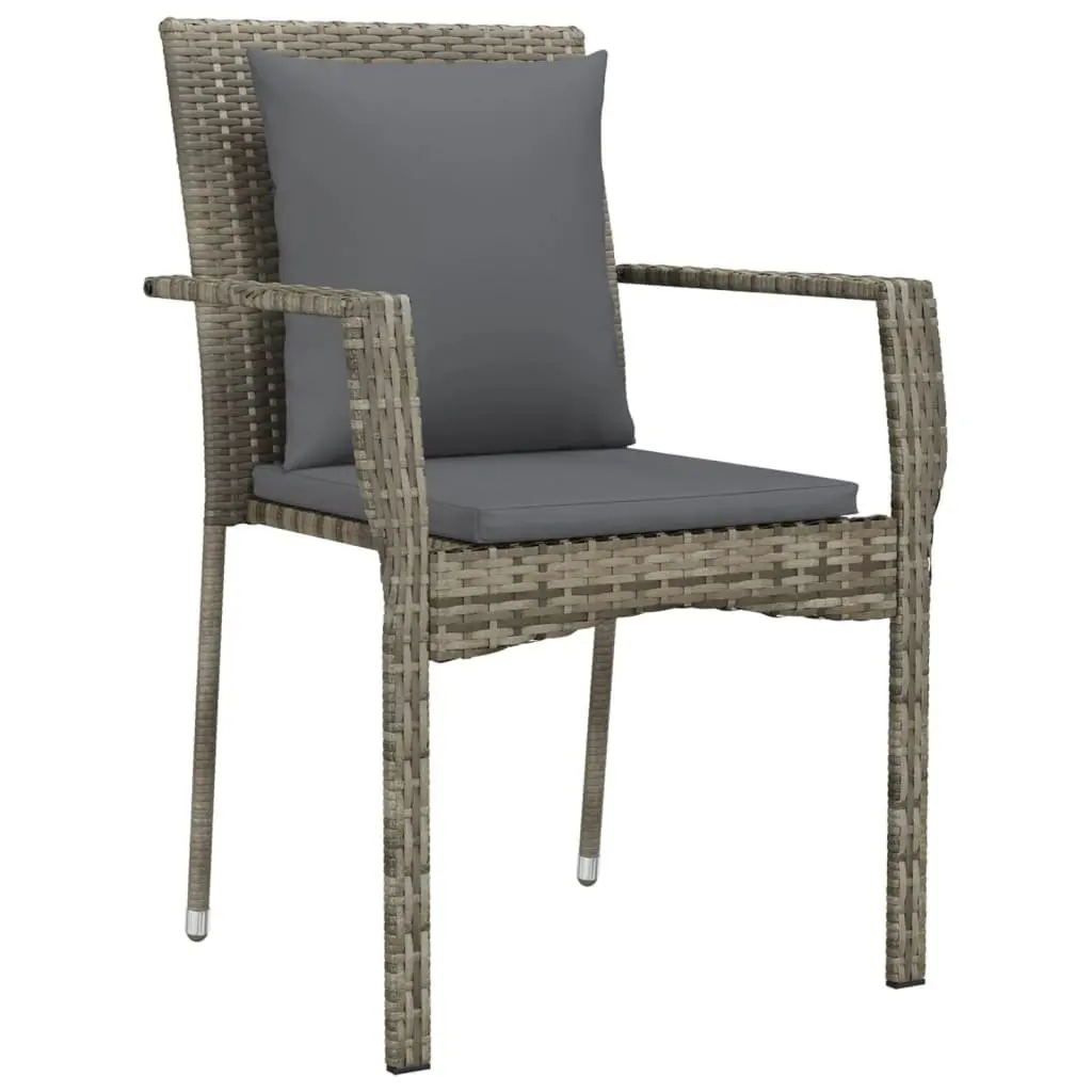 5 Piece Grey Rattan Outdoor Dining Set for Patio with Cushions