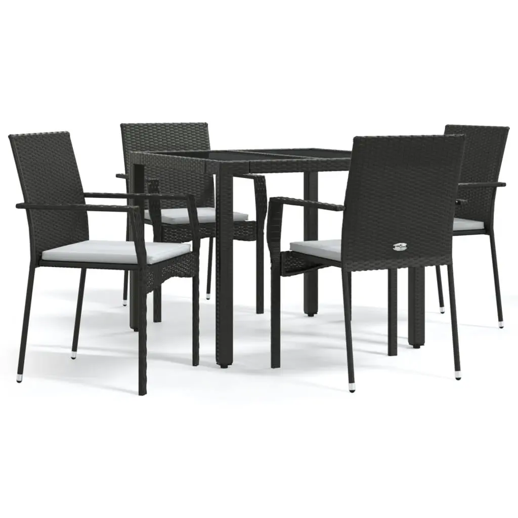 5 Piece Outdoor Garden Dining Set Black Poly Rattan Chairs Table