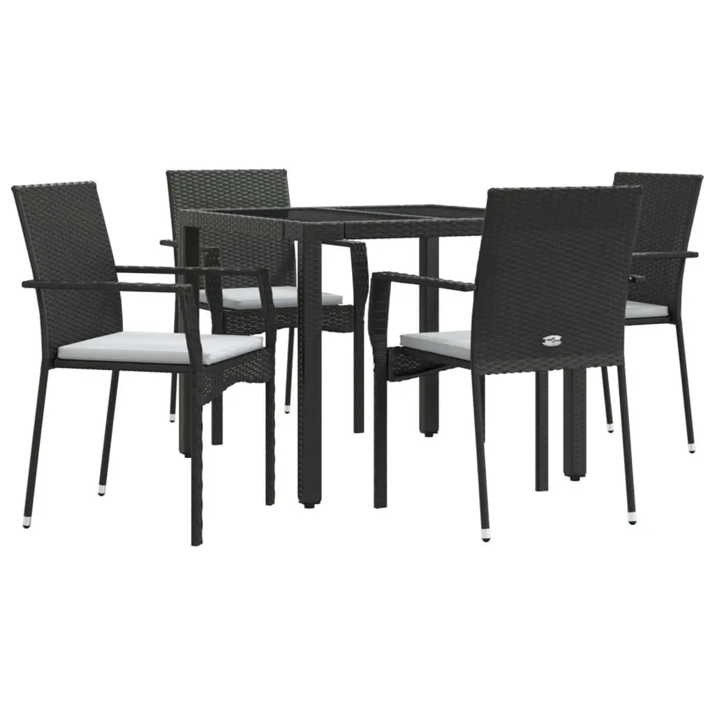 5 Piece Outdoor Garden Dining Set Black Poly Rattan Chairs Table