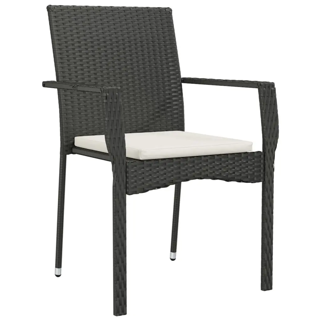 5 Piece Outdoor Garden Dining Set Black Poly Rattan Chairs Table