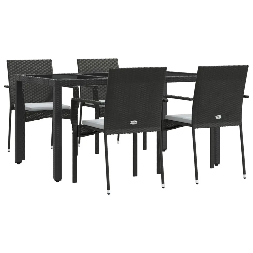 5 Piece Garden Dining Set with Black PE Rattan & Glass