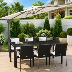 7 Piece Garden Dining Set - Durable Poly Rattan & Acacia Wood