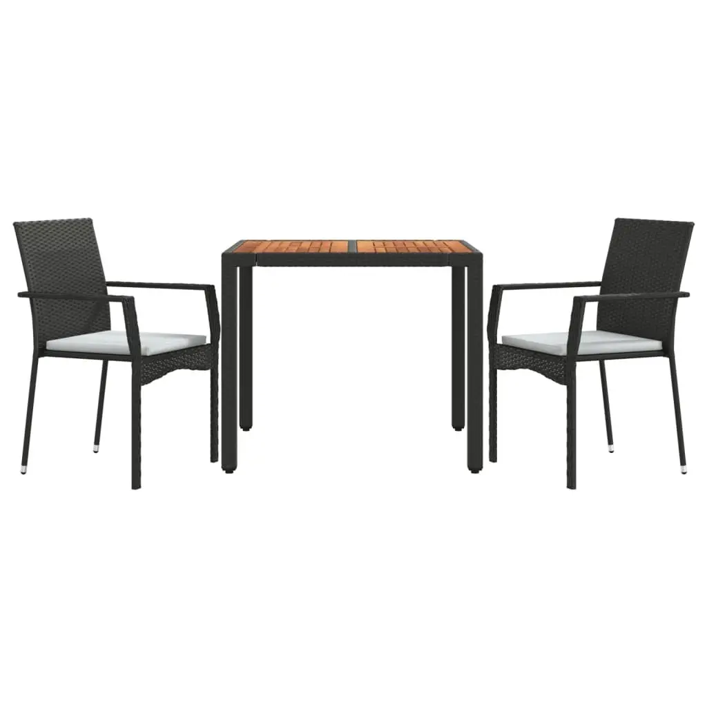 Garden Dining Set 3 Piece Outdoor Patio Furniture Black Poly Rattan Chair Table