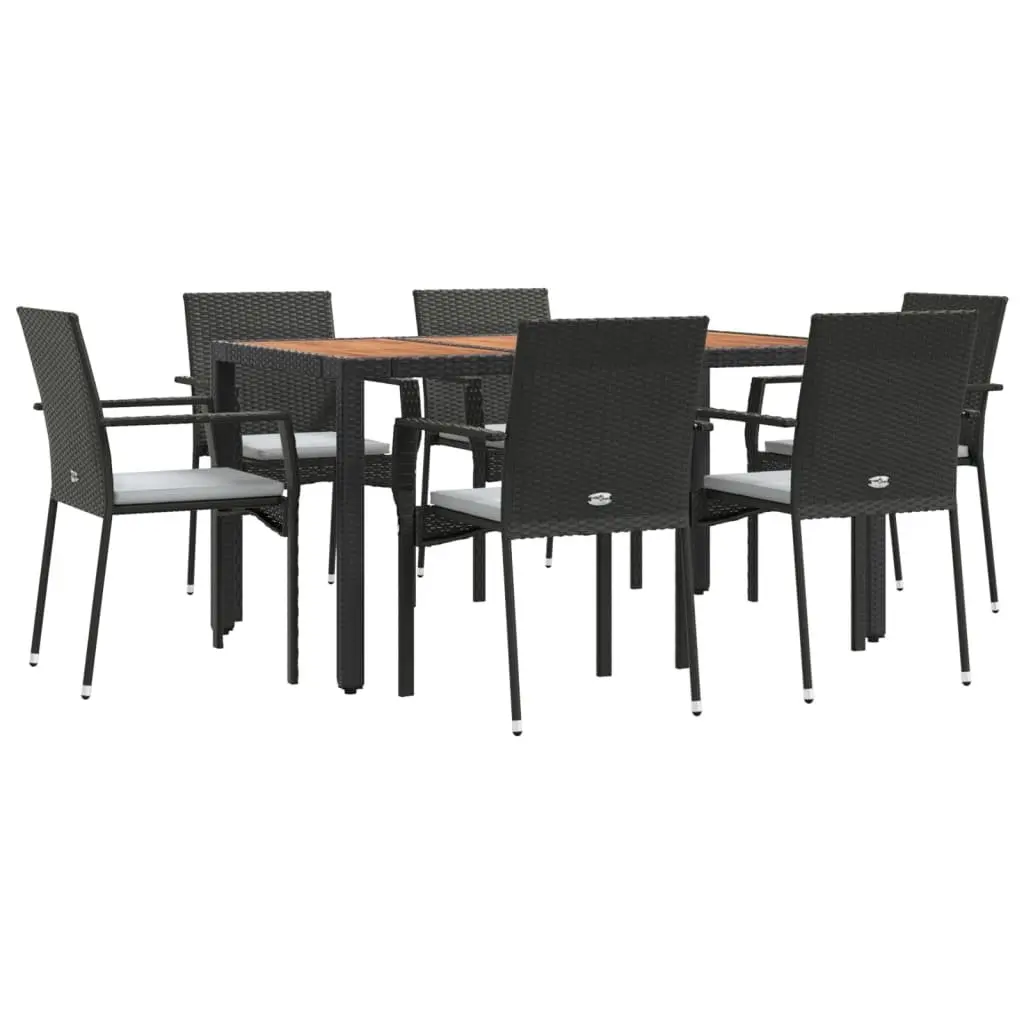 7 Piece Outdoor Garden Dining Set Black Poly Rattan Chair Table Patio Furniture