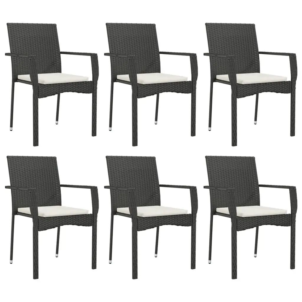 7 Piece Outdoor Garden Dining Set Black Poly Rattan Chair Table Patio Furniture