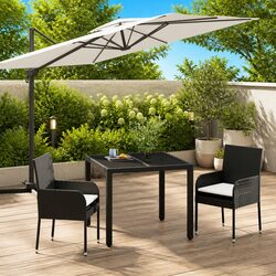 Garden Dining Set 3 Piece with Black Poly Rattan Frame